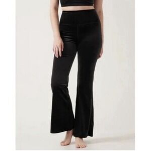 Athleta Elation Velvet Flare Pant Black Size L Wide Leg Yoga Athleisure Stretch